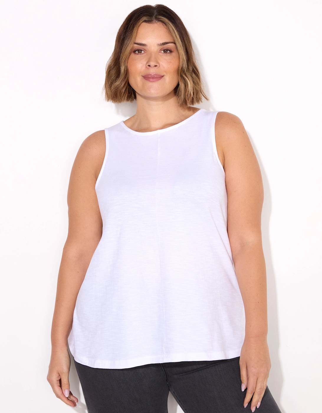 White Round Cotton Slub Neck Vest