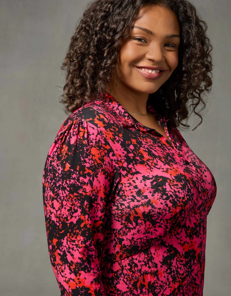 Pink Floral Print Jersey Empire Seam Shirt Dress