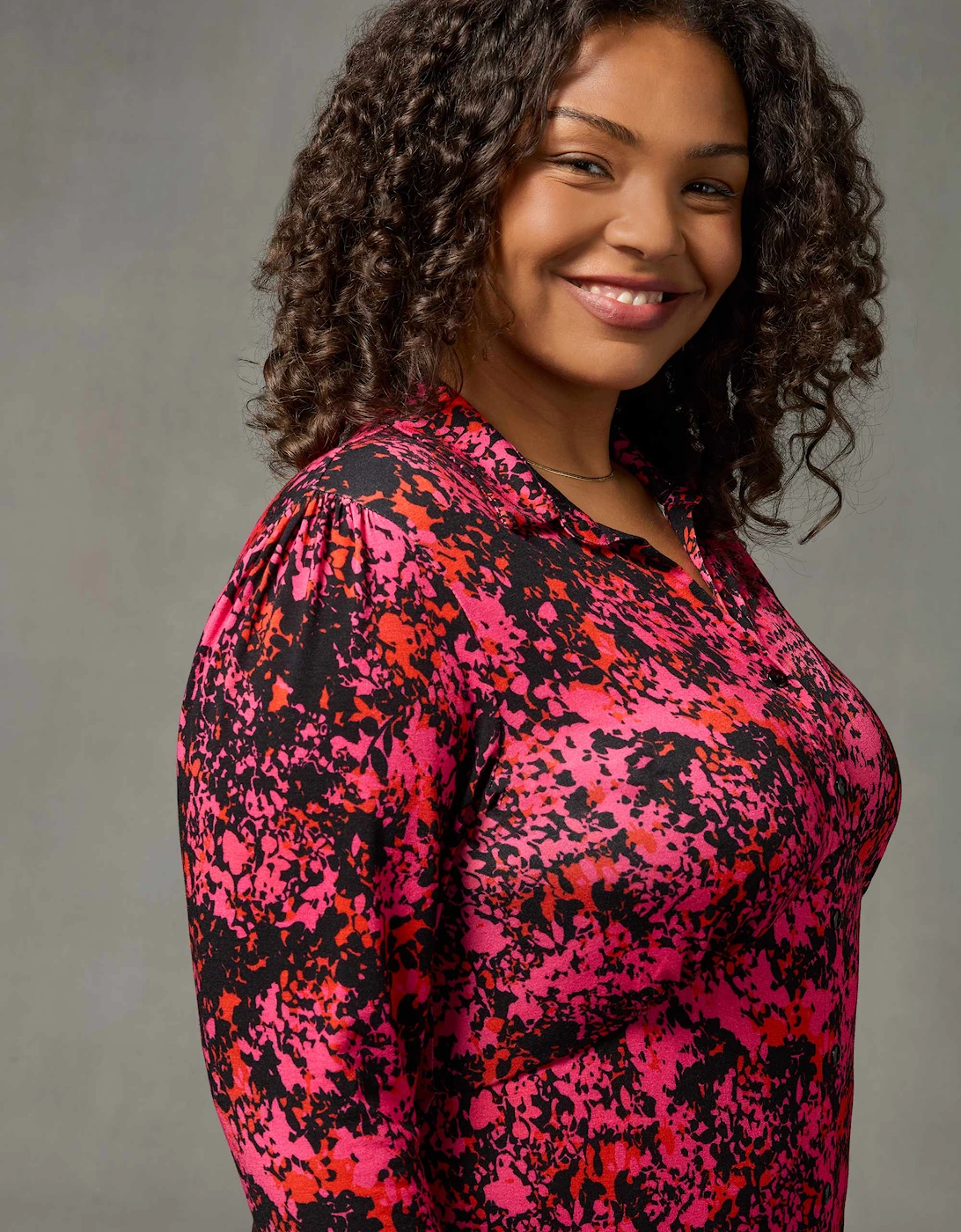 Pink Floral Print Jersey Empire Seam Shirt Dress