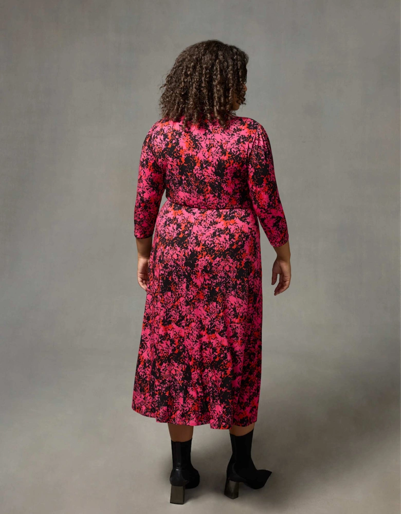 Pink Floral Print Jersey Empire Seam Shirt Dress