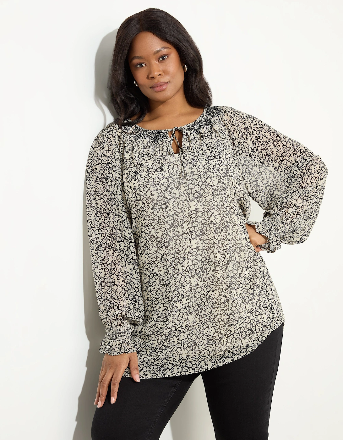 Stone Ditsy Smocked Tunic