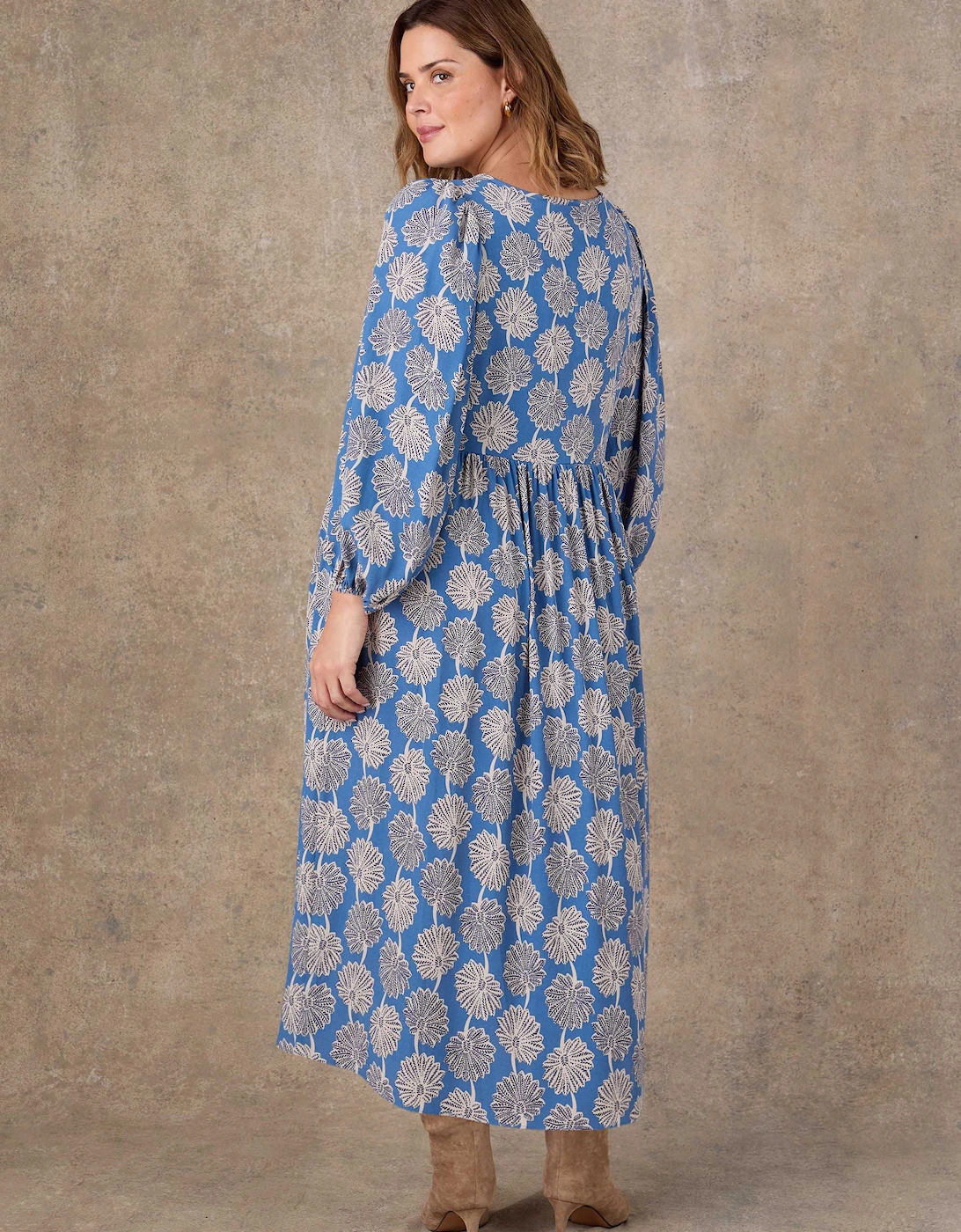 Petite Blue Floral Print Tie Neck Midaxi Dress
