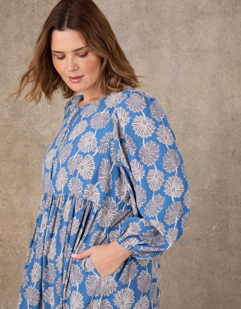 Petite Blue Floral Print Tie Neck Midaxi Dress