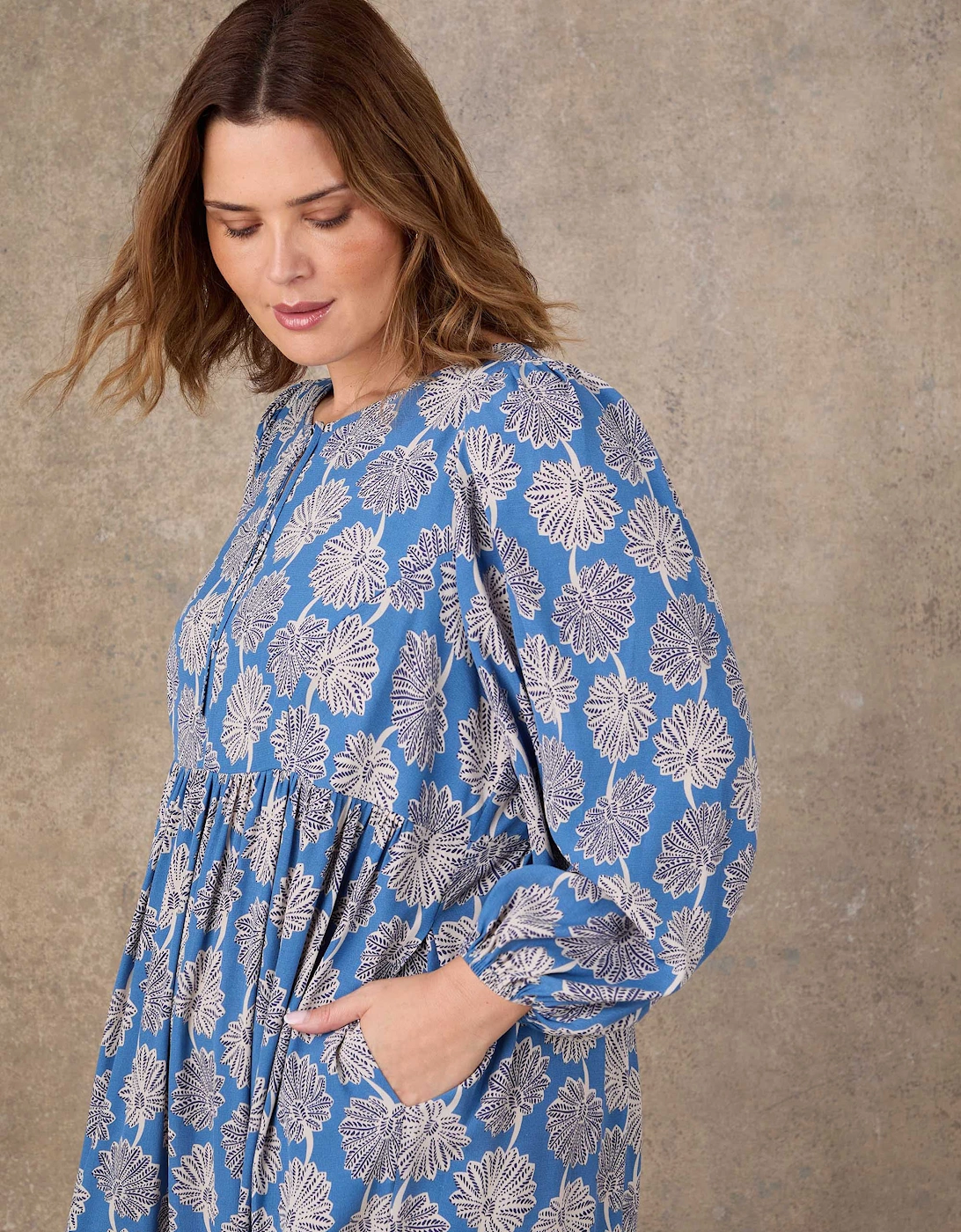 Petite Blue Floral Print Tie Neck Midaxi Dress
