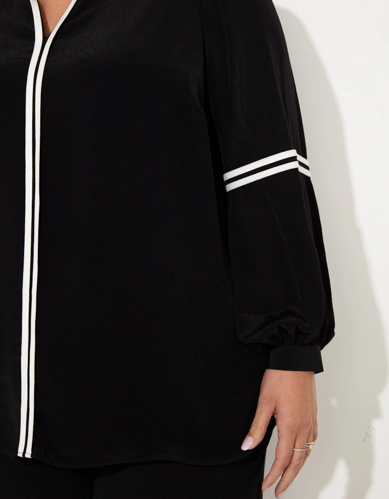 Black And White Contrast Seam Blouse