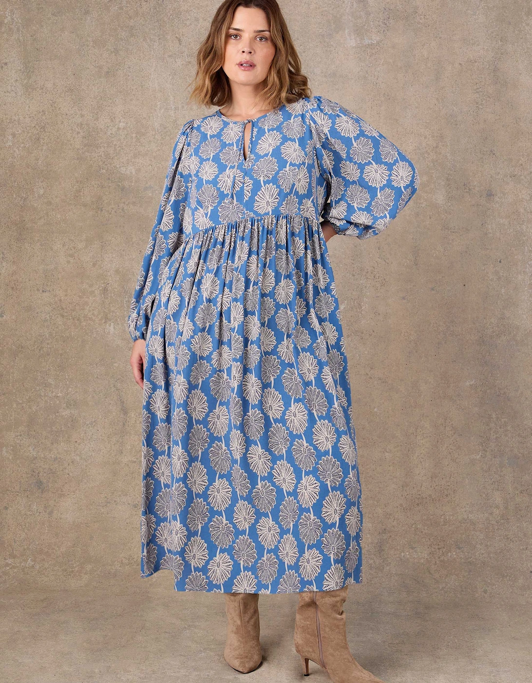 Petite Blue Floral Print Tie Neck Midaxi Dress, 6 of 5