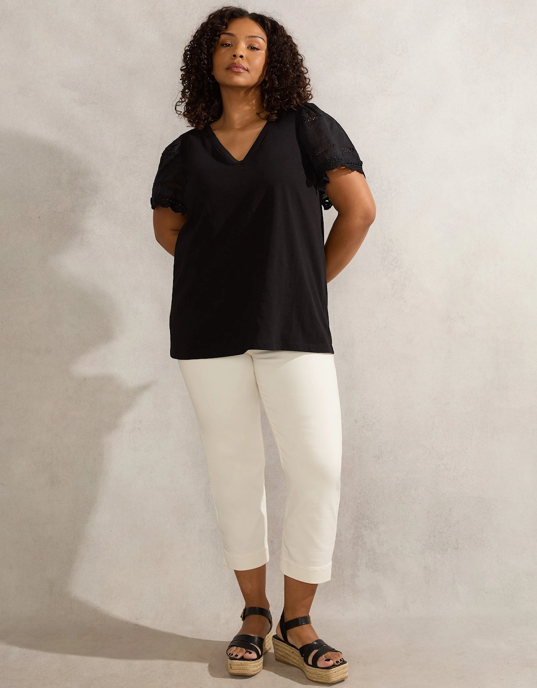 Black Angel Sleeve V Neck Top
