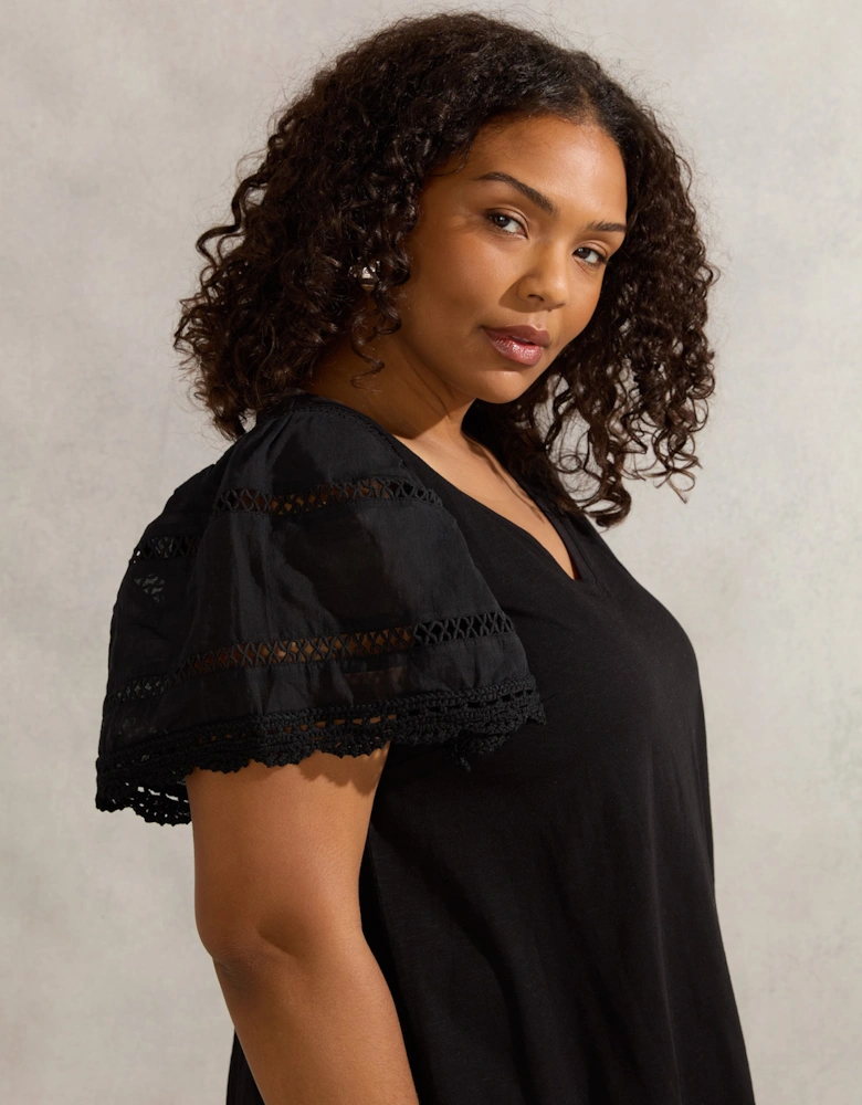Black Angel Sleeve V Neck Top