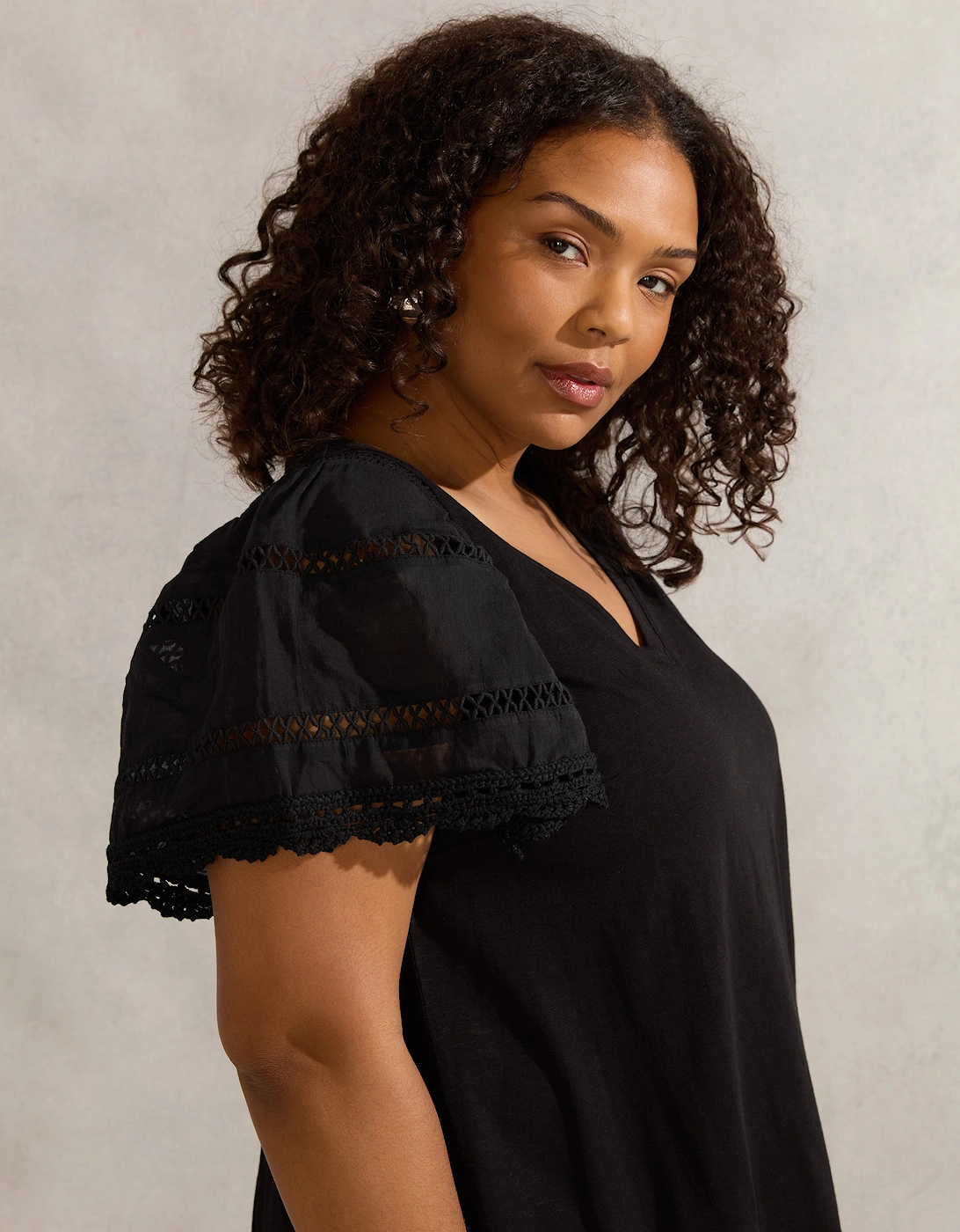 Black Angel Sleeve V Neck Top