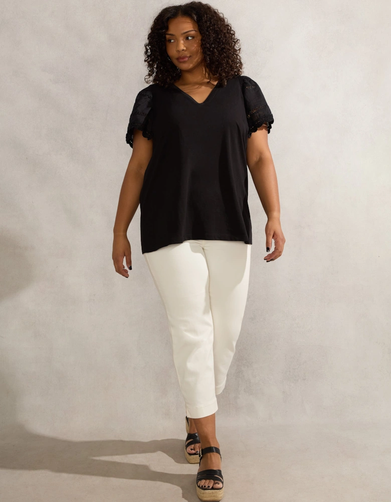 Black Angel Sleeve V Neck Top