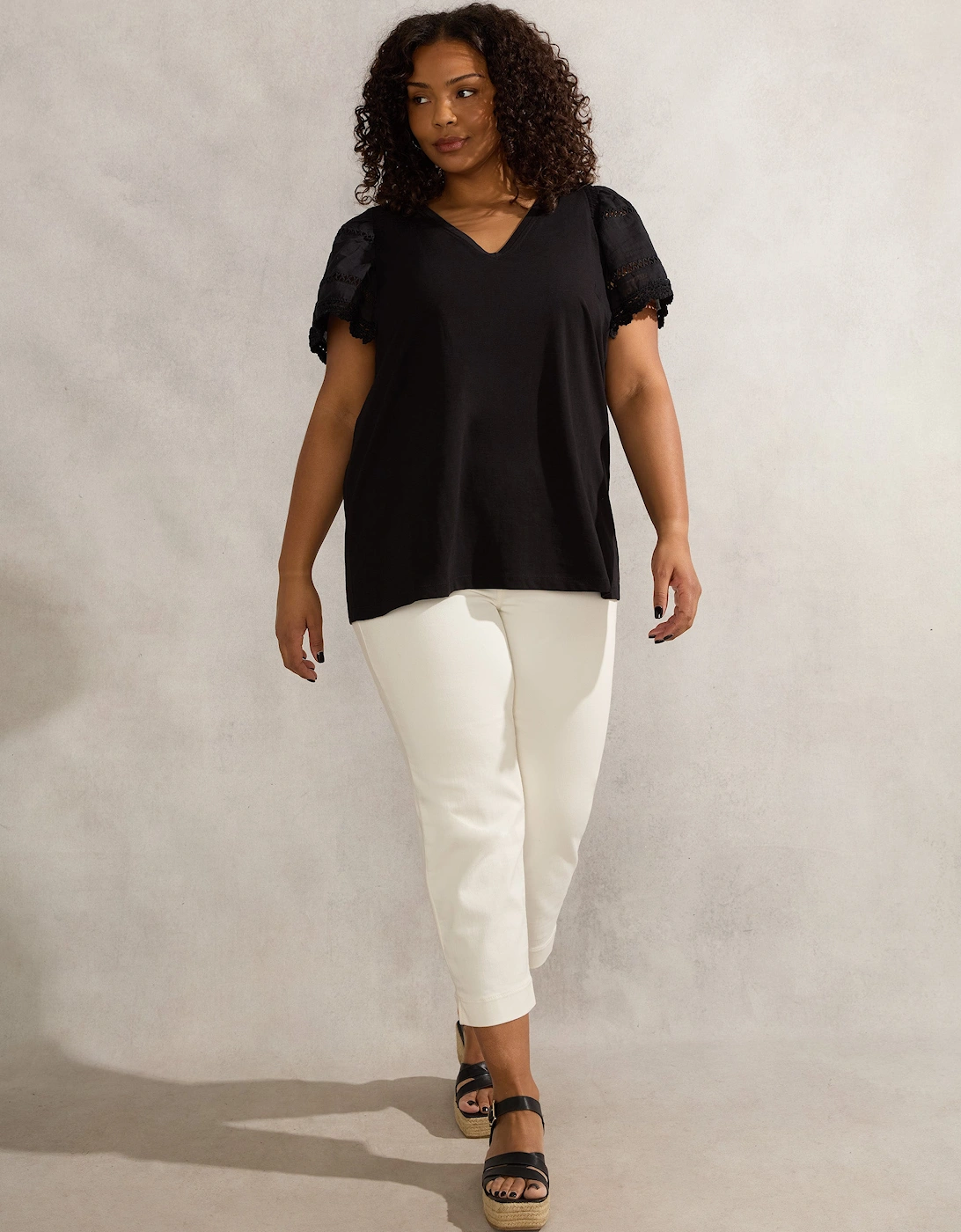 Black Angel Sleeve V Neck Top