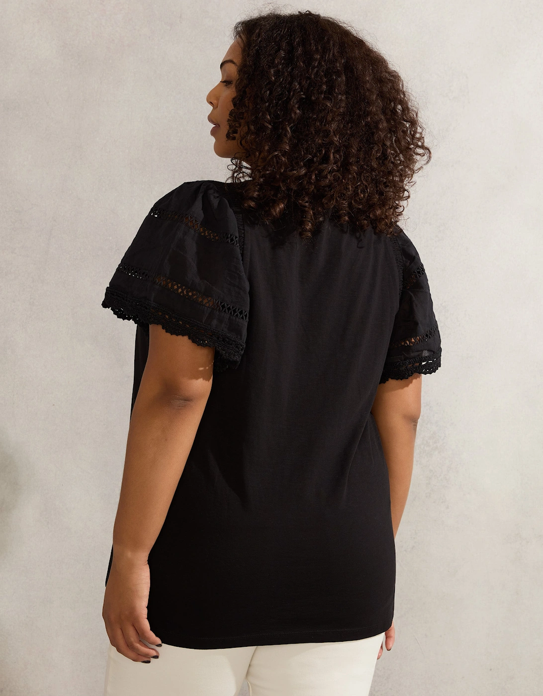 Black Angel Sleeve V Neck Top