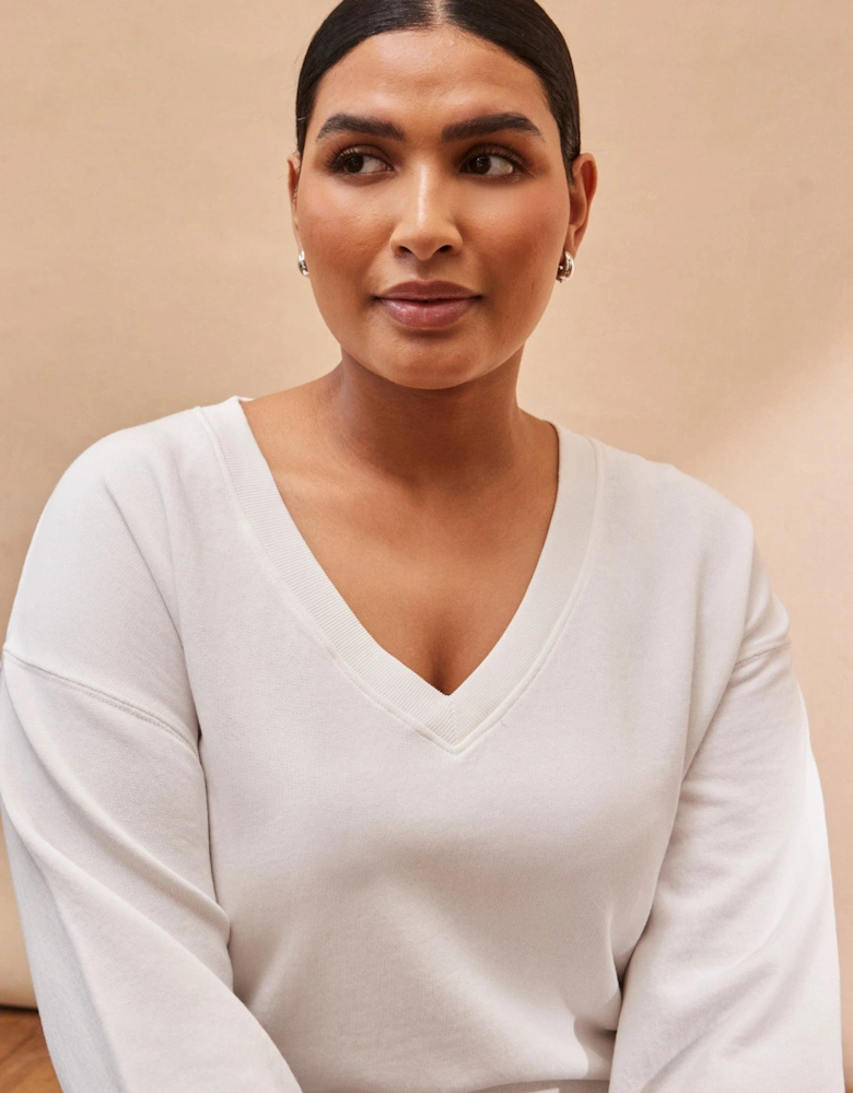 Cream V Neck Sweatshirt