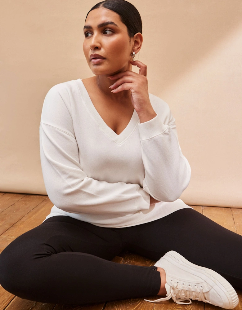 Cream V Neck Sweatshirt