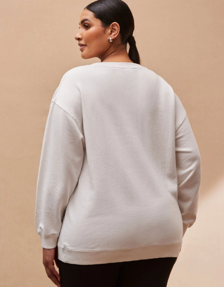 Cream V Neck Sweatshirt