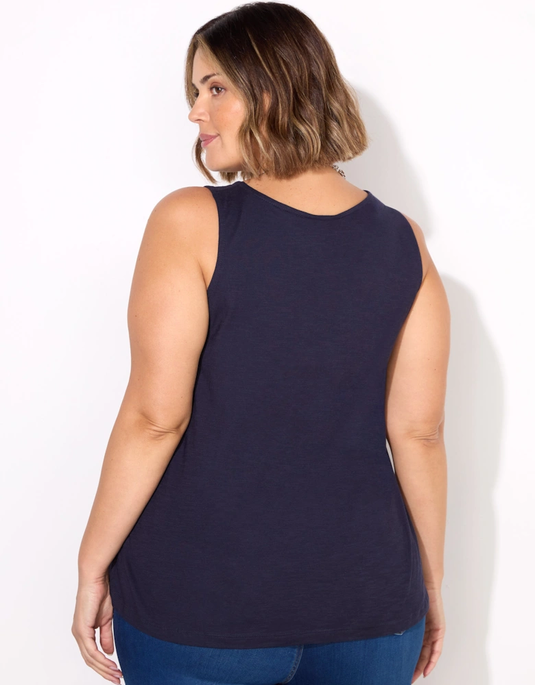 Navy Round Cotton Slub Neck Vest