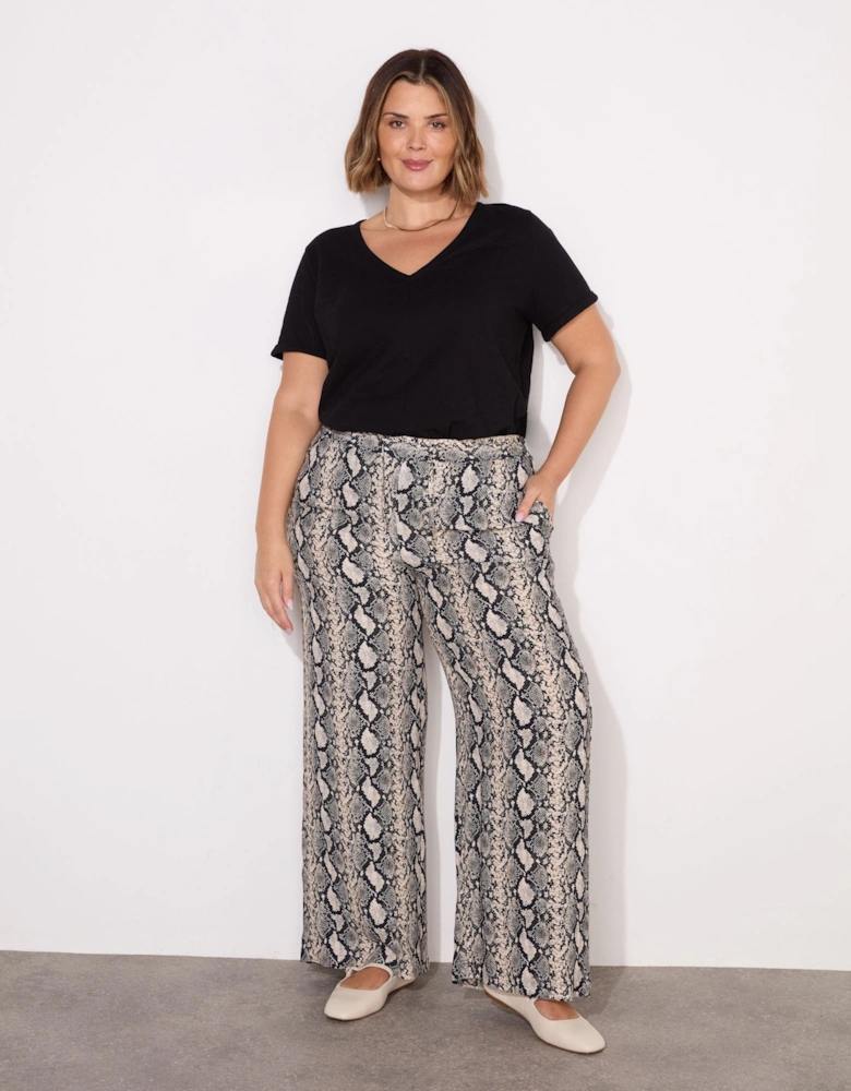 Snake Print Drawstring Wide Leg Trouser