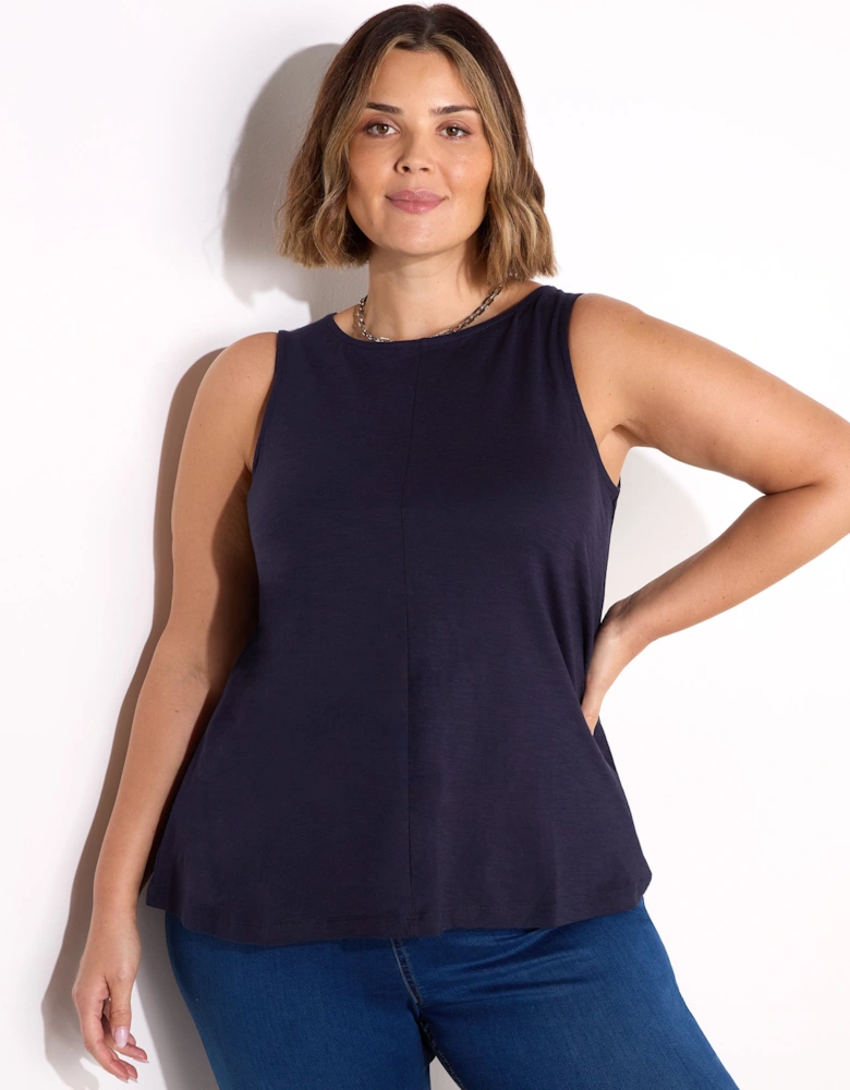Navy Round Cotton Slub Neck Vest