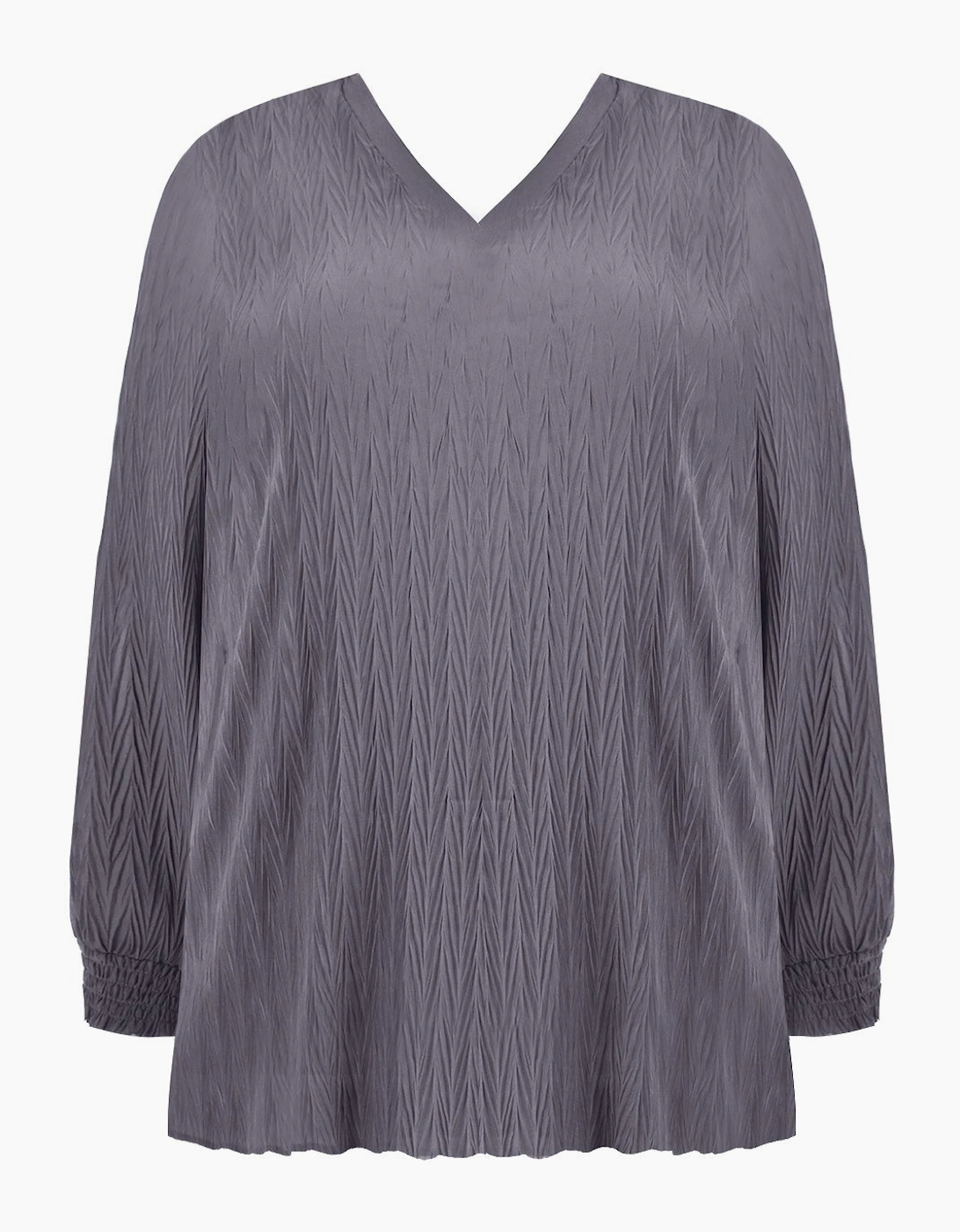 Grey Textured Rib Trim Blouse