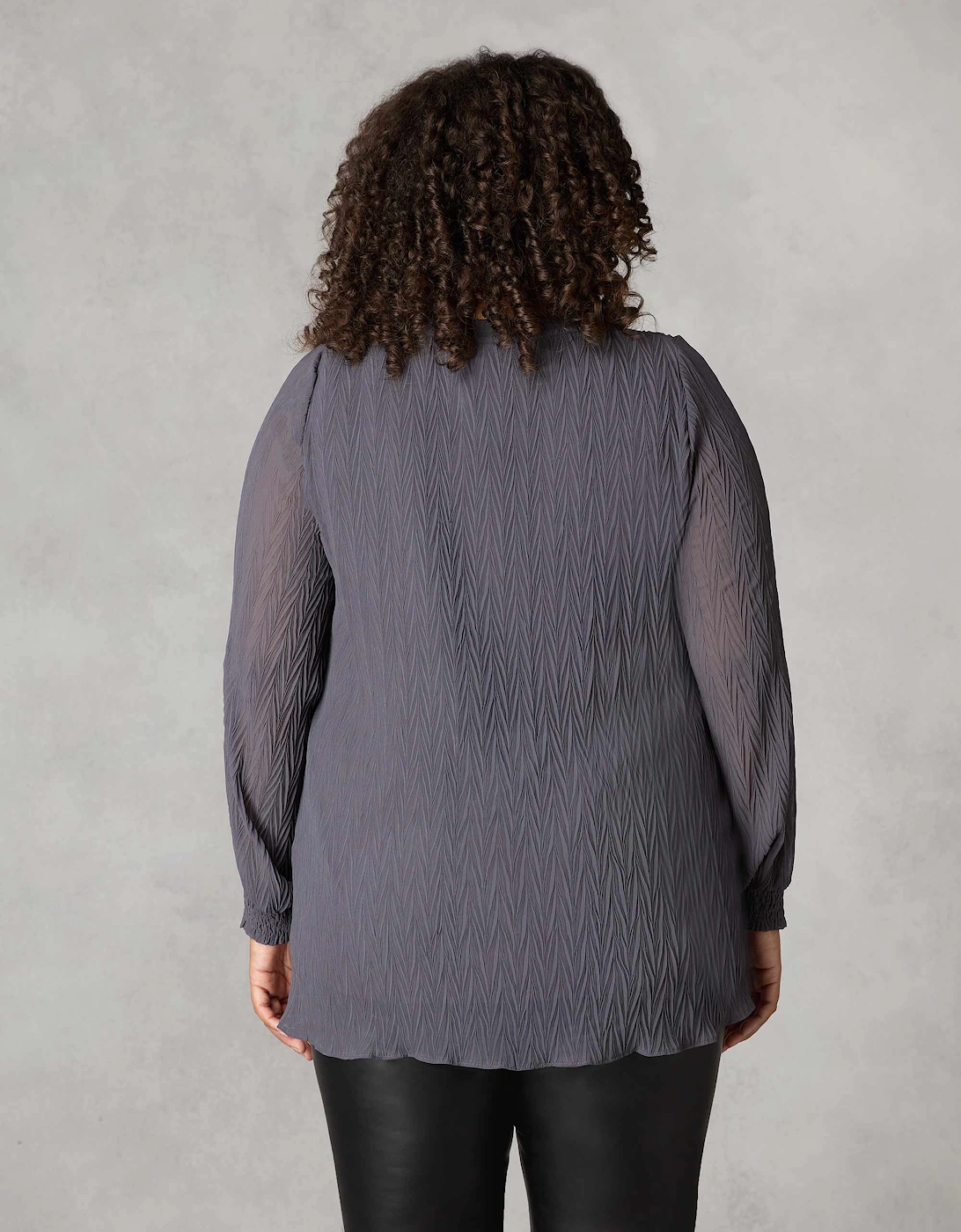 Grey Textured Rib Trim Blouse