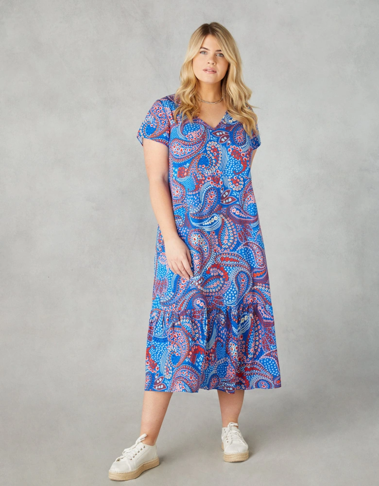 Multi Paisley Print V-Neck Dress