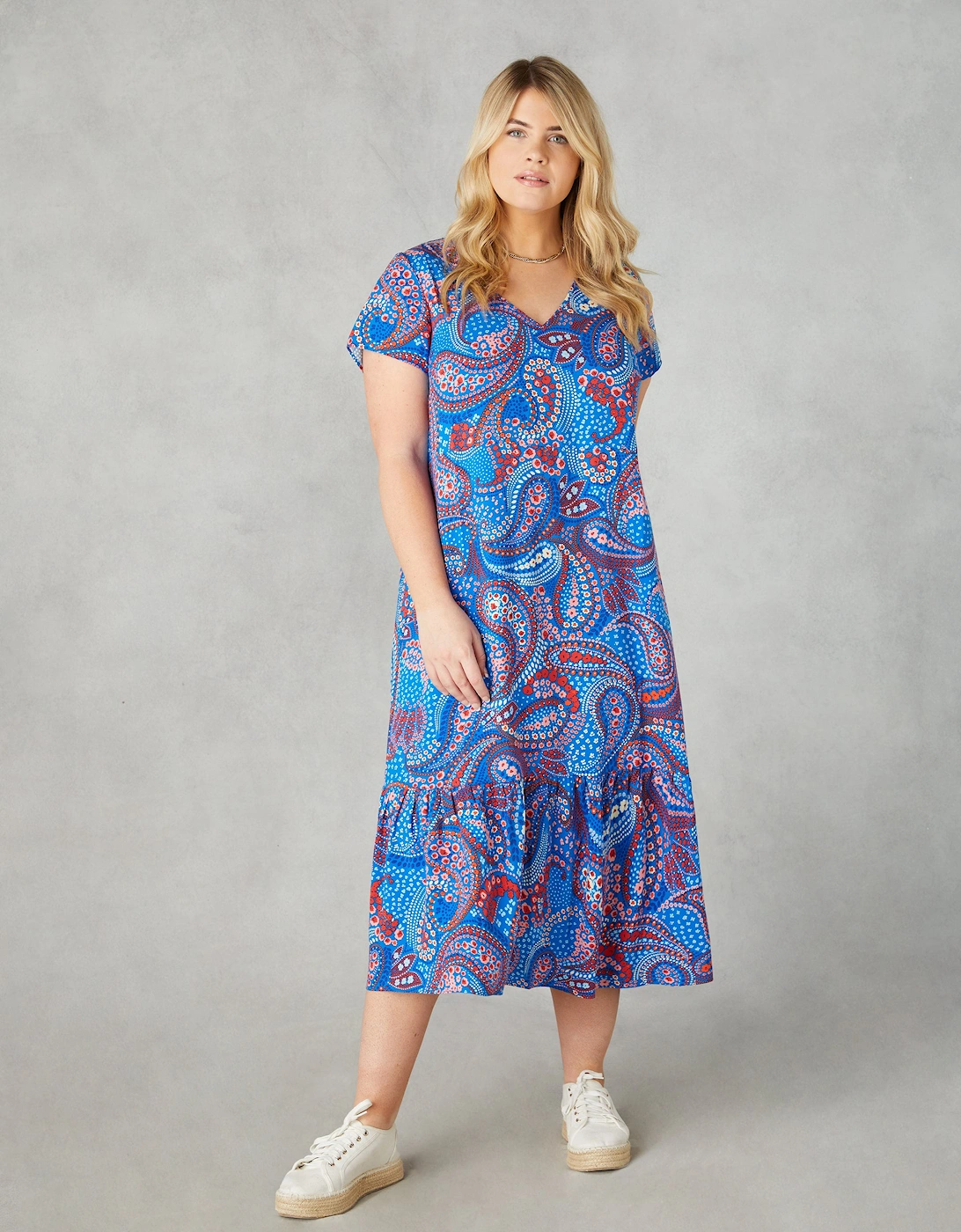 Multi Paisley Print V-Neck Dress