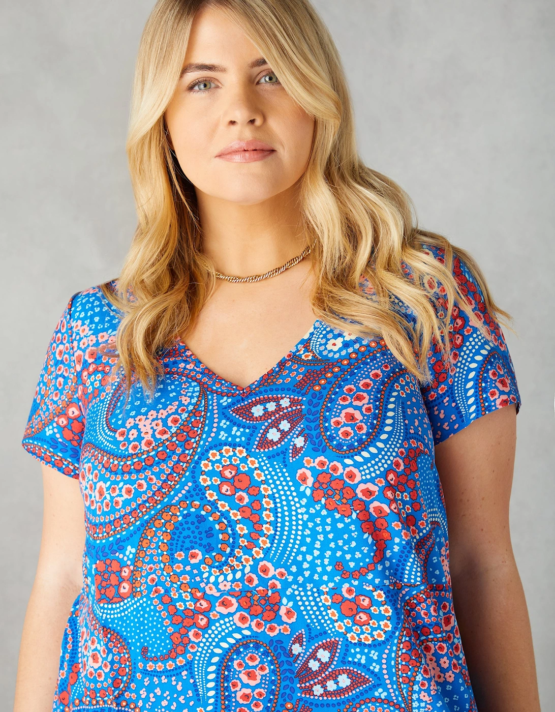 Multi Paisley Print V-Neck Dress