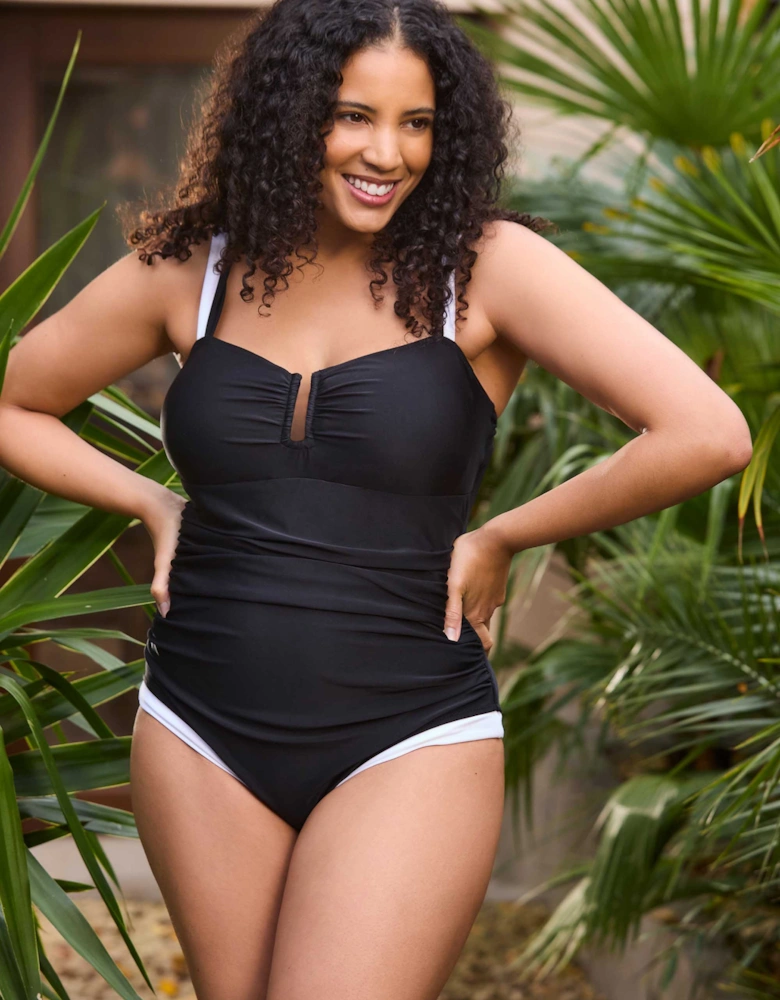 Black Contrast Trim Shaping Swimsuit
