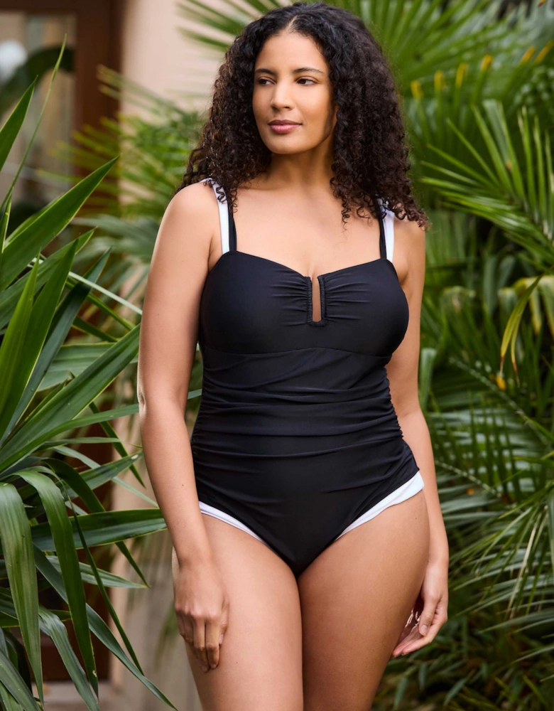 Black Contrast Trim Shaping Swimsuit