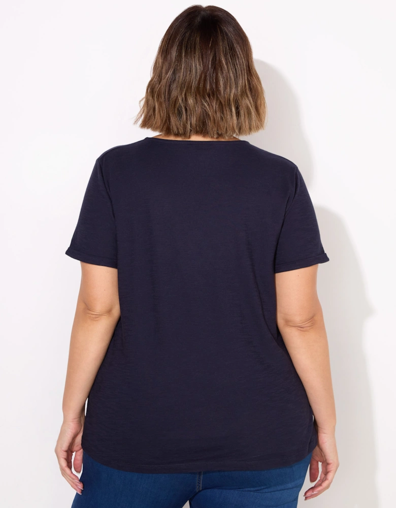 Navy Cotton Slub V-Neck T-Shirt