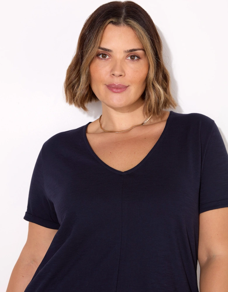 Navy Cotton Slub V-Neck T-Shirt