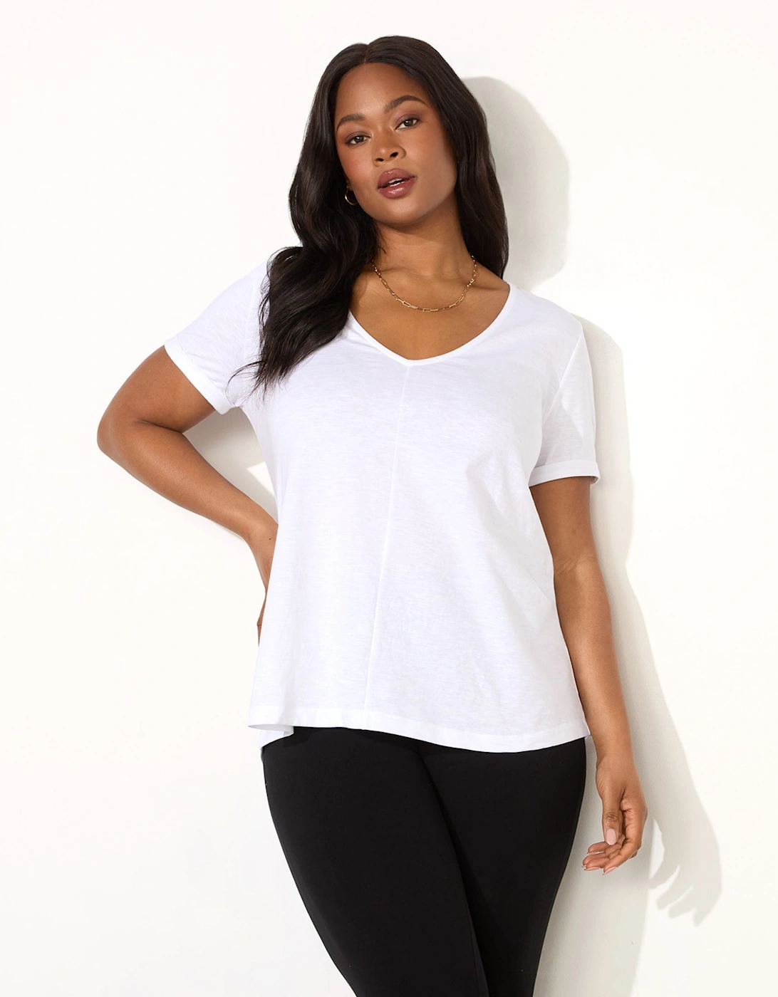 White Cotton Slub V-Neck T-Shirt