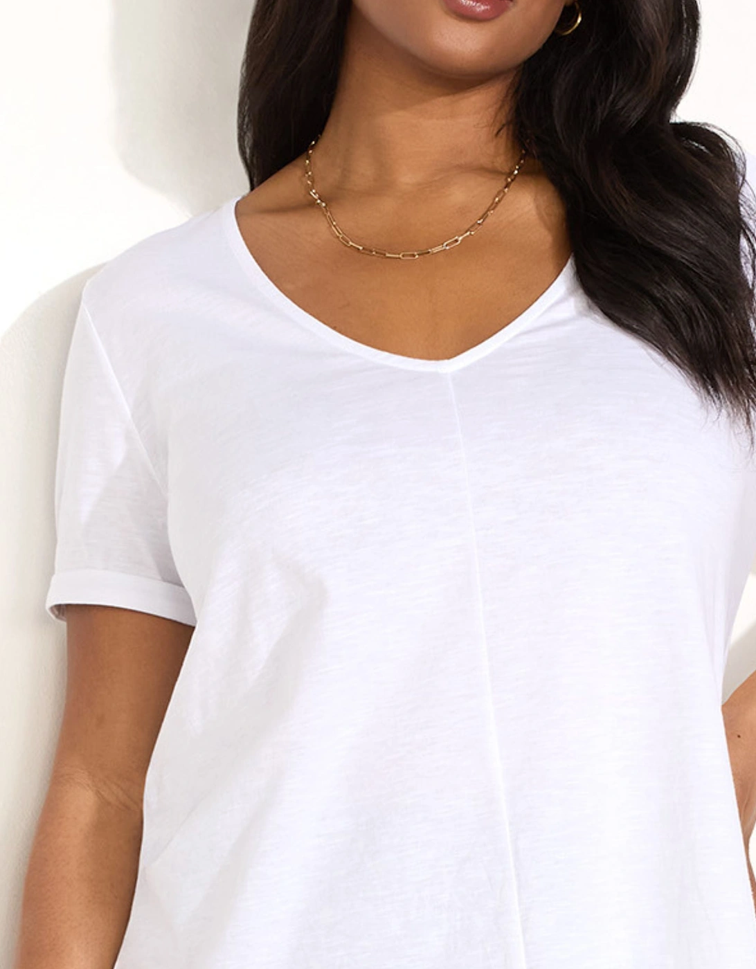 White Cotton Slub V-Neck T-Shirt