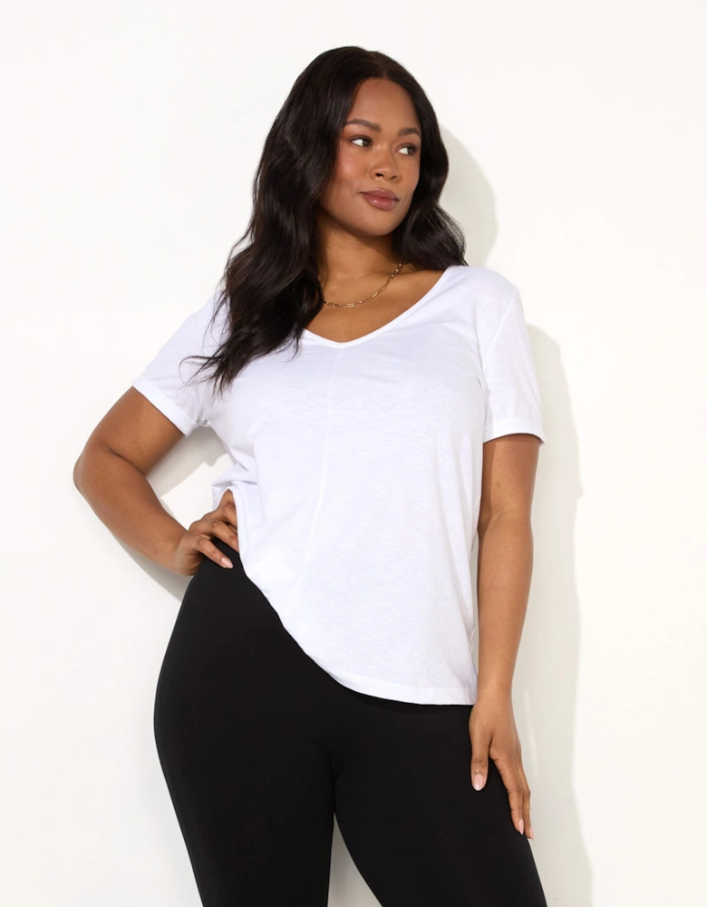 White Cotton Slub V-Neck T-Shirt