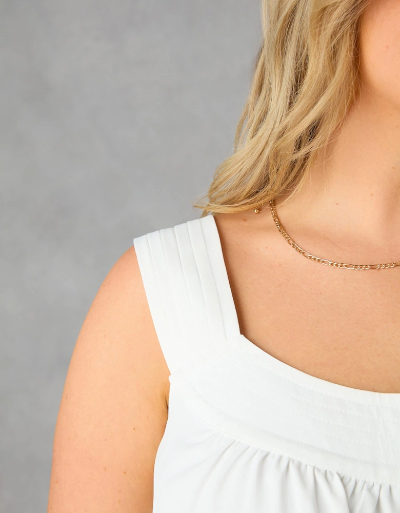 Ivory Pleat Neck Sleeveless Blouse