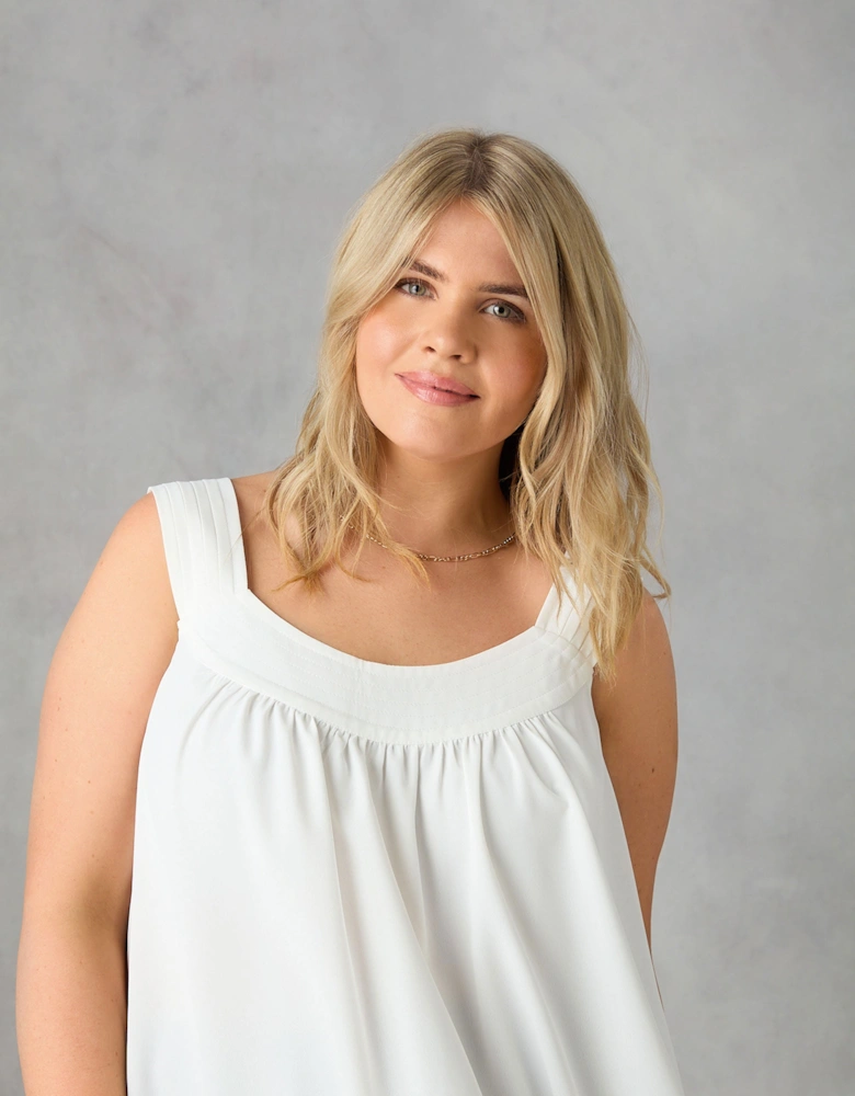 Ivory Pleat Neck Sleeveless Blouse