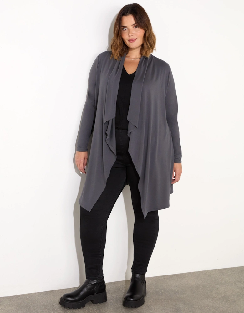 Grey Jersey Longline Waterfall Cardigan