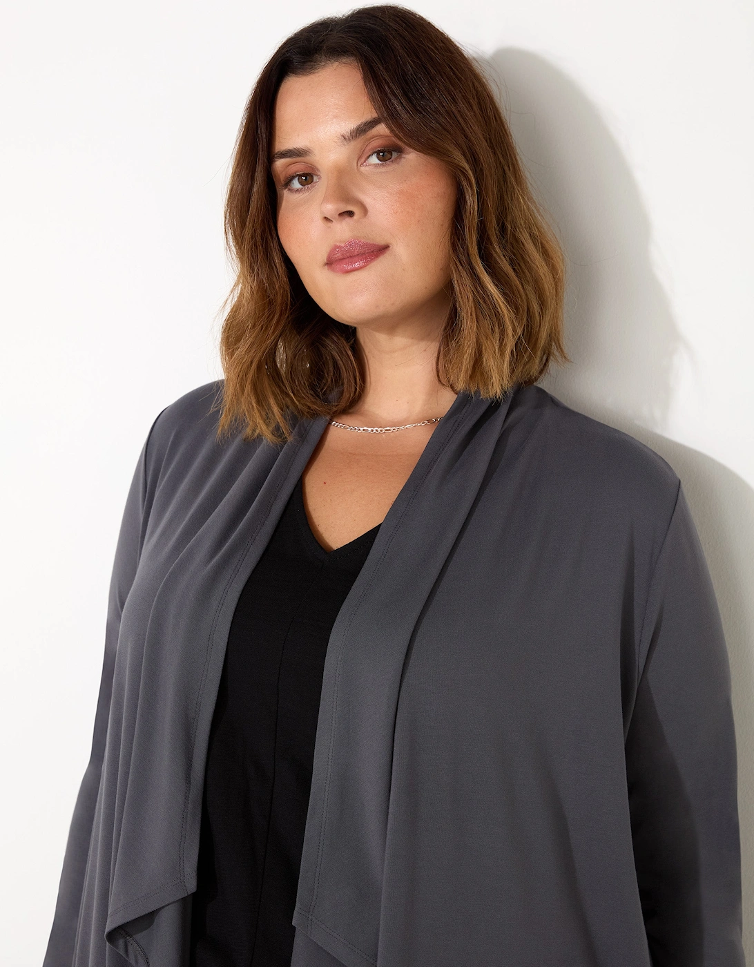 Grey Jersey Longline Waterfall Cardigan