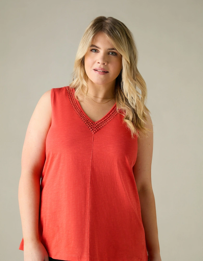 Orange Jersey Broderie V-Neck Vest