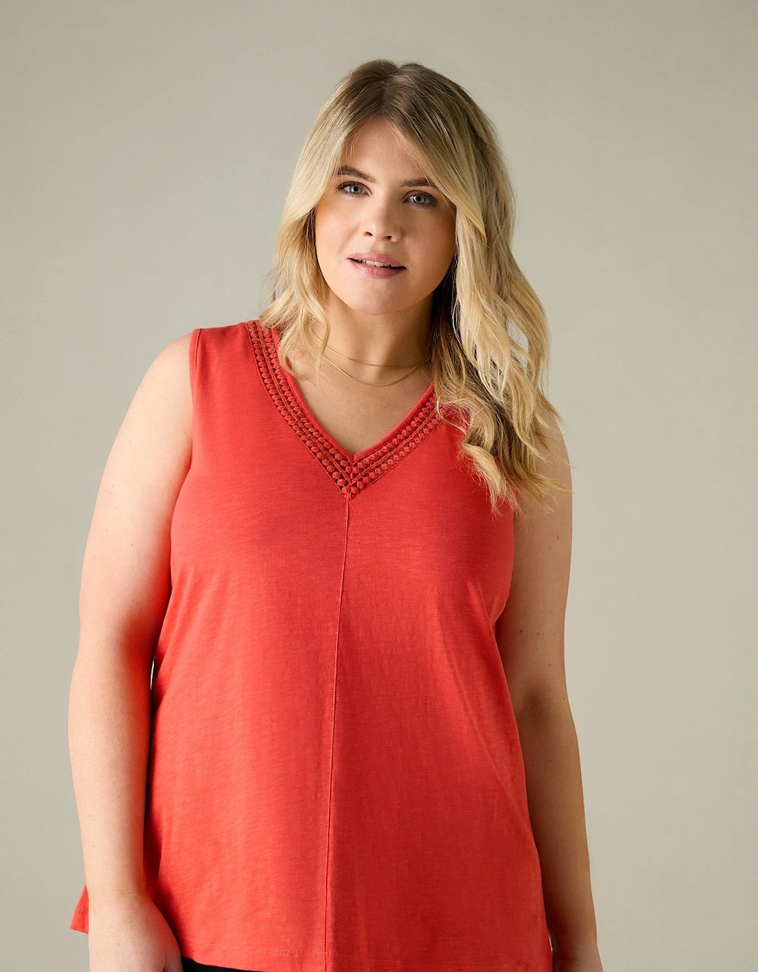 Orange Jersey Broderie V-Neck Vest