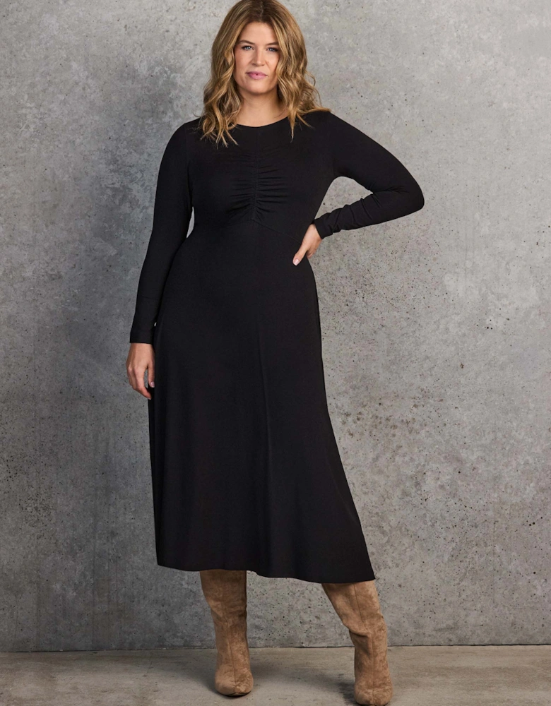Black Ruched Front Jersey Midaxi Dress