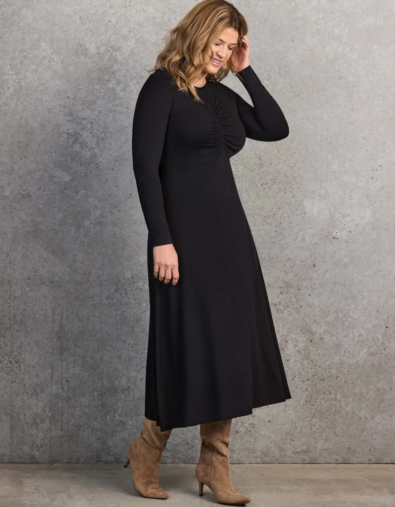 Black Ruched Front Jersey Midaxi Dress