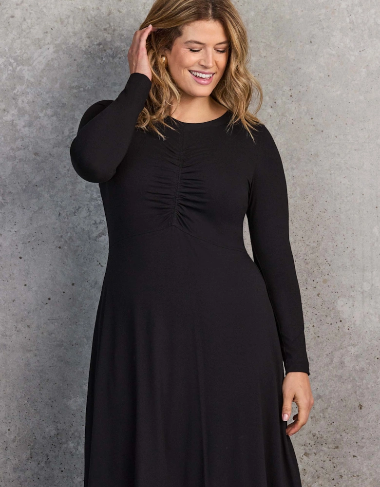 Black Ruched Front Jersey Midaxi Dress