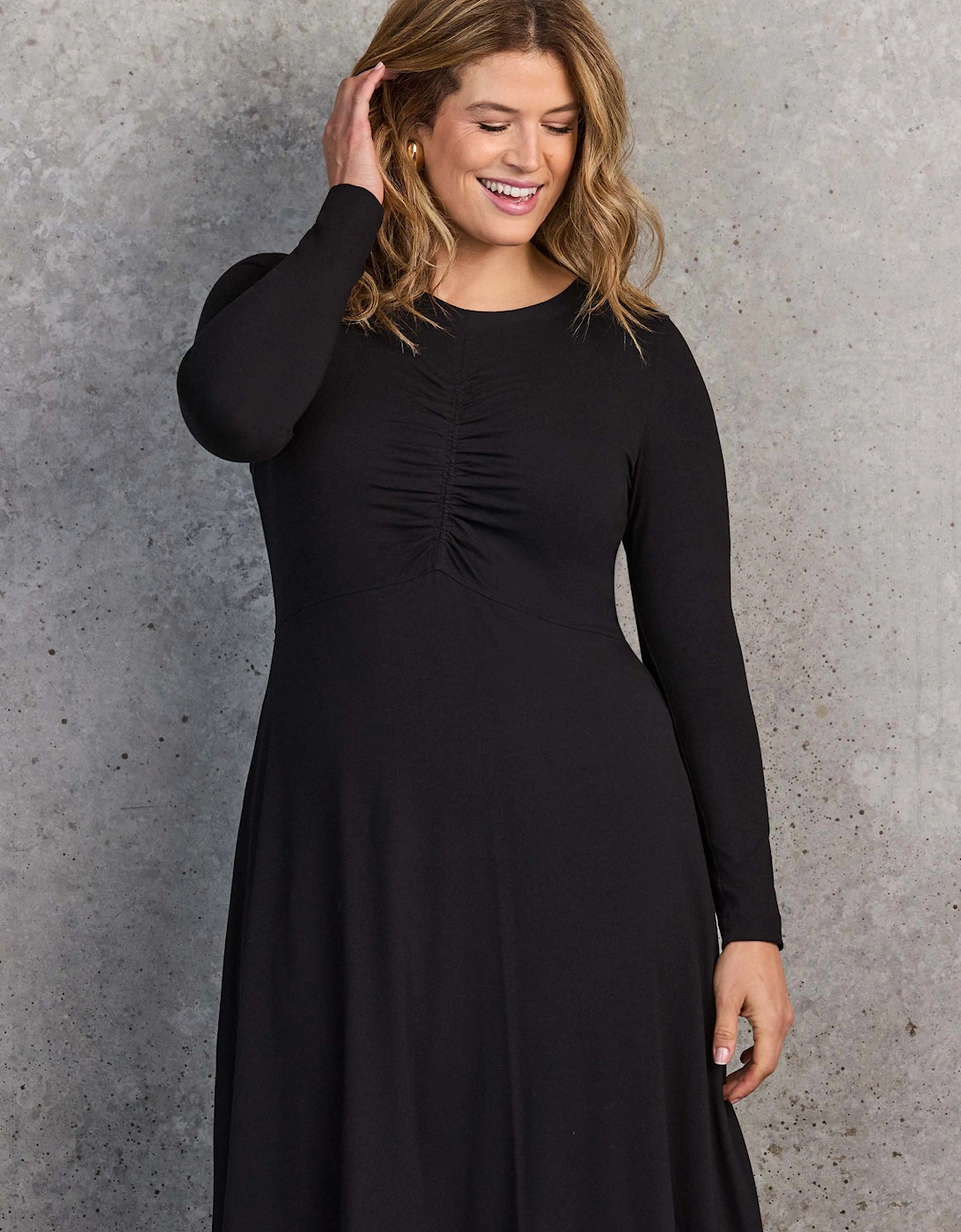 Black Ruched Front Jersey Midaxi Dress