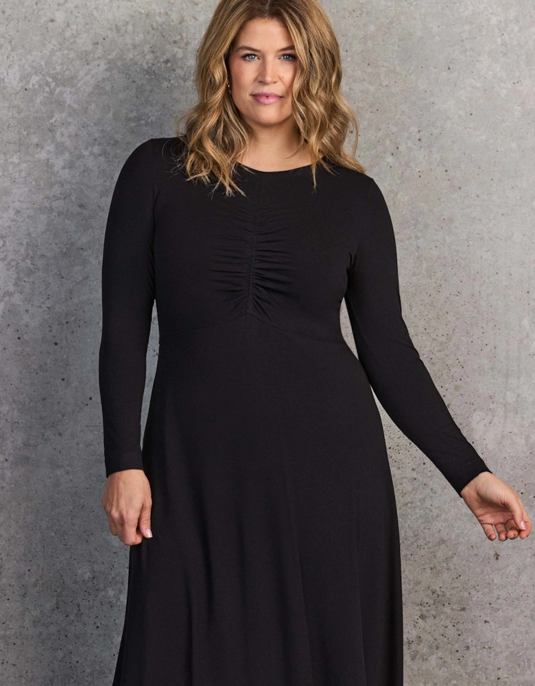 Black Ruched Front Jersey Midaxi Dress