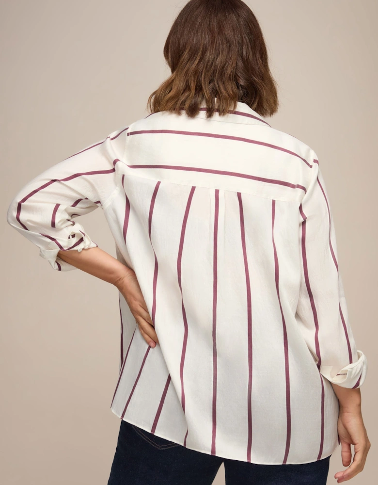 Cream And Burgundy Stripe Long Sleeve Shirt