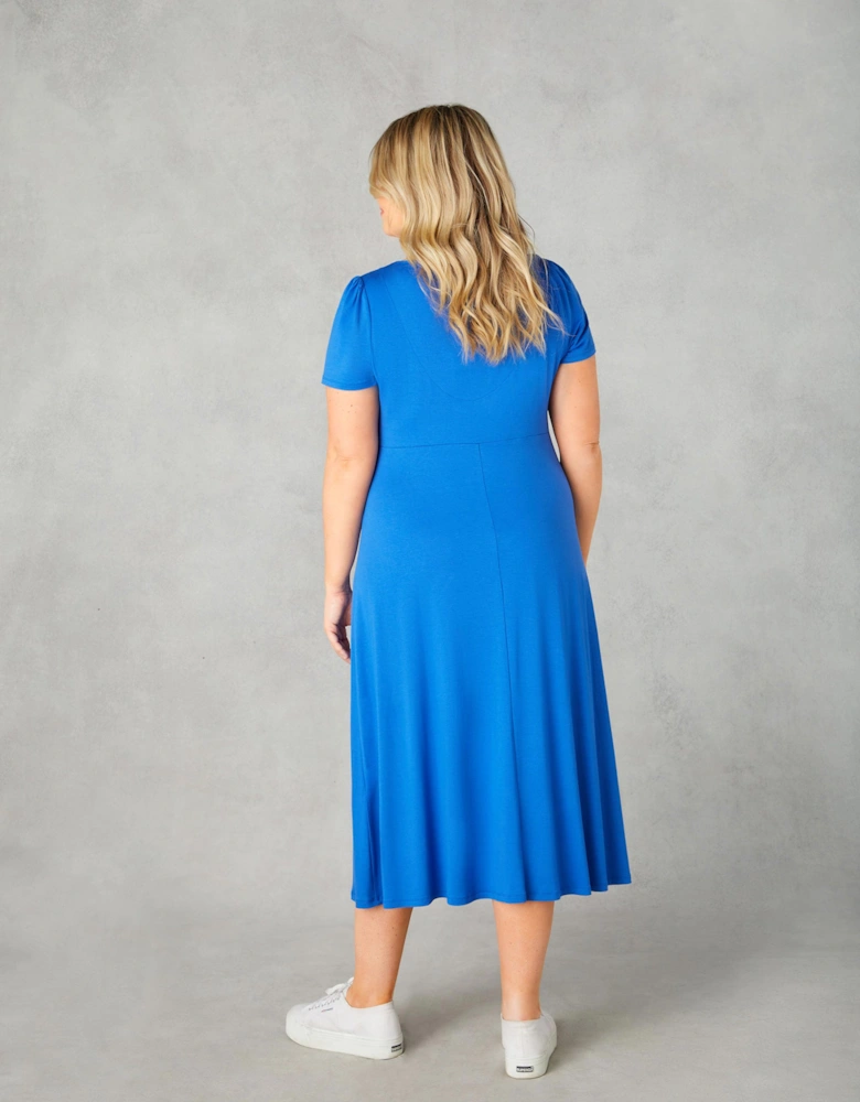 Blue Jersey Tie Front Midaxi Dress