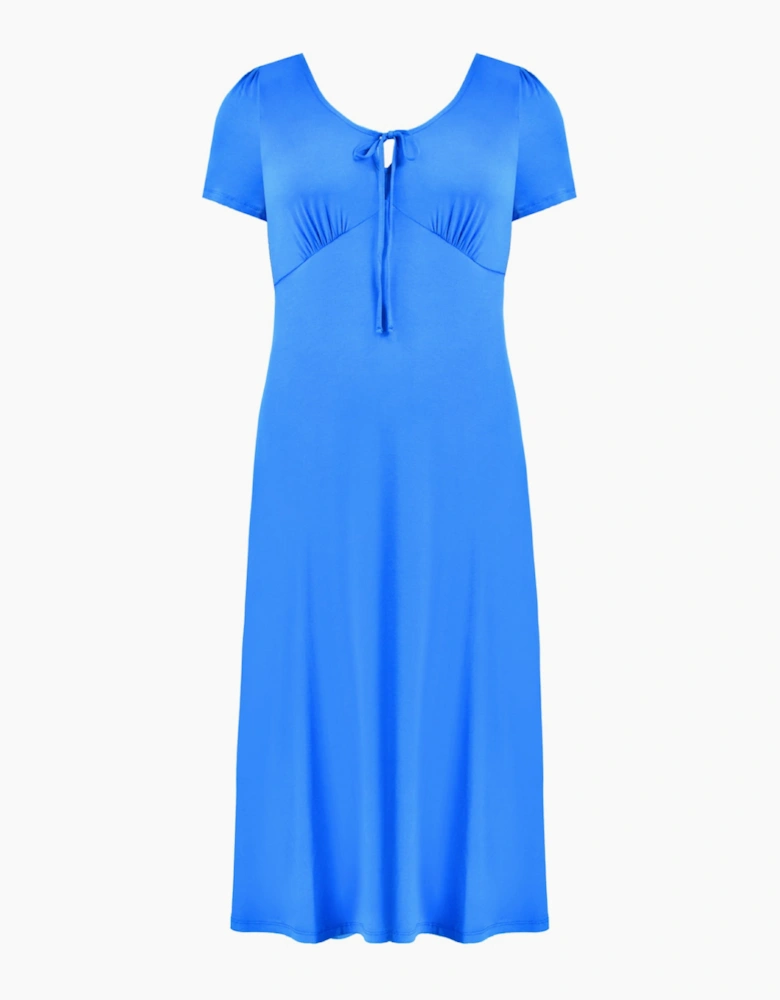Blue Jersey Tie Front Midaxi Dress