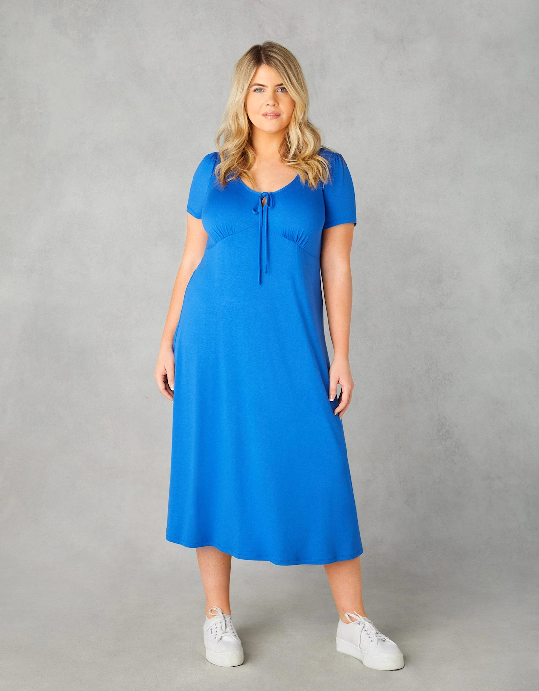 Blue Jersey Tie Front Midaxi Dress