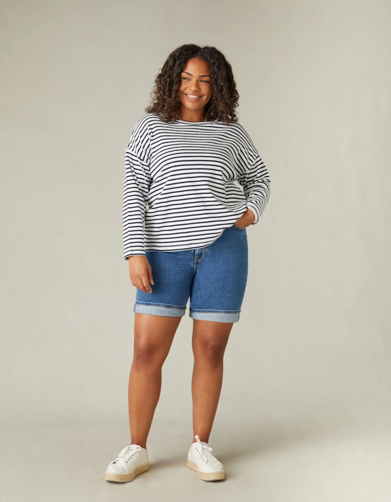 Mid Blue Denim Longline Shorts